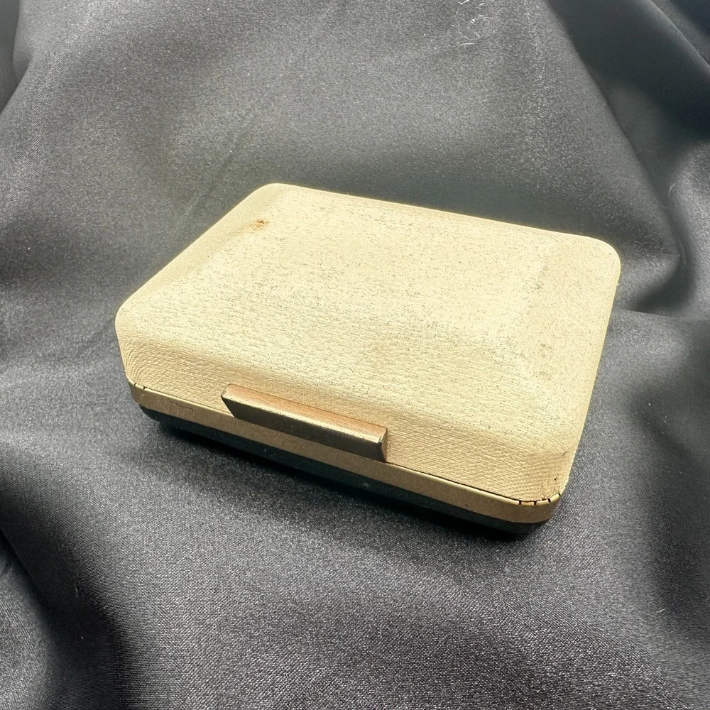 Vintage 80s Krementz Cream Textured Silk Presentation Box Gold Tone Trim Jewelry